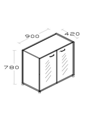 Armario bajo con patas puertas cristal y marco aluminio