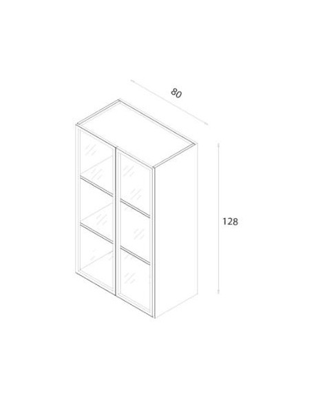 Armario medio 3.0 con puertas de cristal y baldas interiores 128 x 80 x 42 cm.